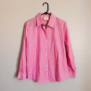 Easy Clothes Pink and White Striped Long Sleeve Button Down Cotton Shirt
